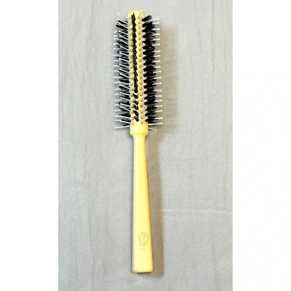 Vintage Goody Round Hair Brush Yellow Handle Black White Bristles Made in USA